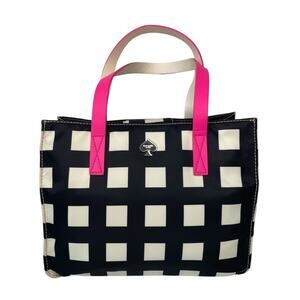 Kate Spade Berry Street Elise Pink Black Checkered Plaid Tote Bag Nylon Leather